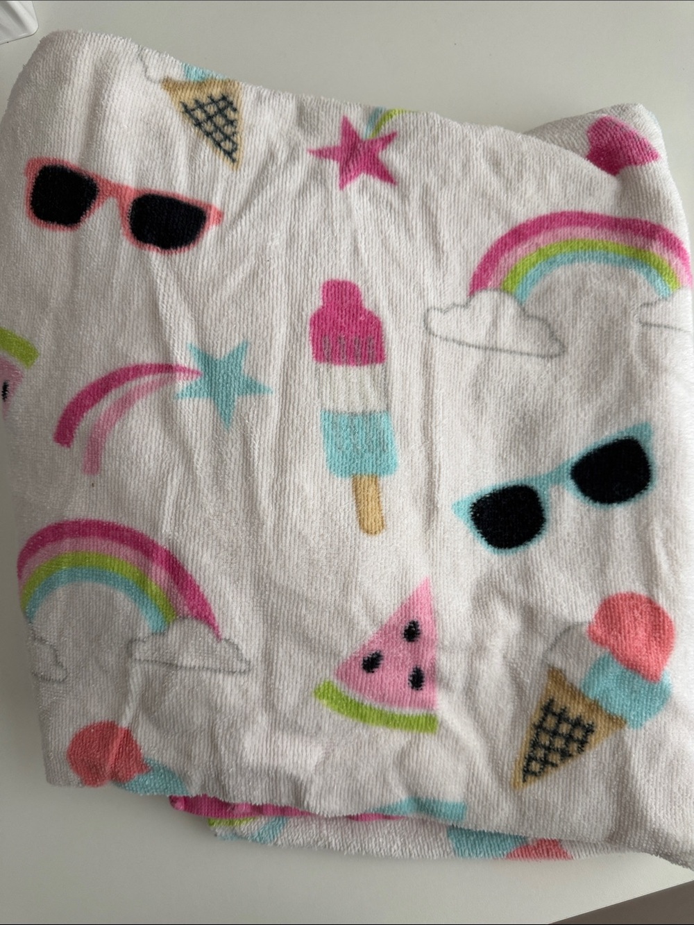 Kids - Convertible Beach Towel to Swim Bag - White - Rainbow - Ice Cream - Pool